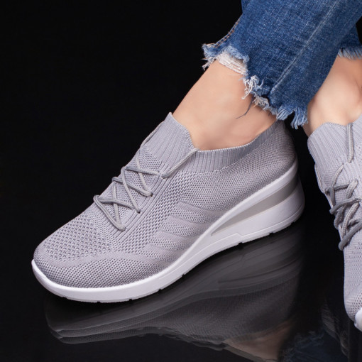 Pantofi trendy sport dama, Pantofi sport dama gri din material textil cu platforma MDL04318 - modlet.ro