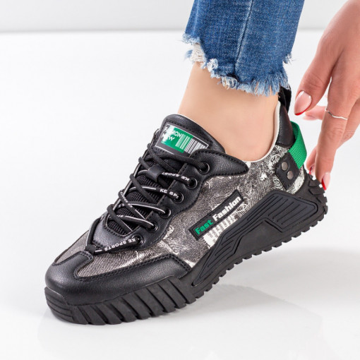 Pantofi sport dama negri cu verde Kiren