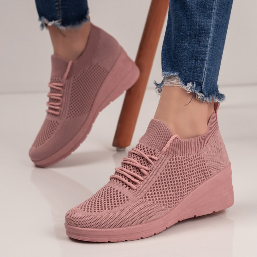 Pantofi trendy sport dama, Pantofi sport dama roz din material textil cu platforma MDL04377 - modlet.ro