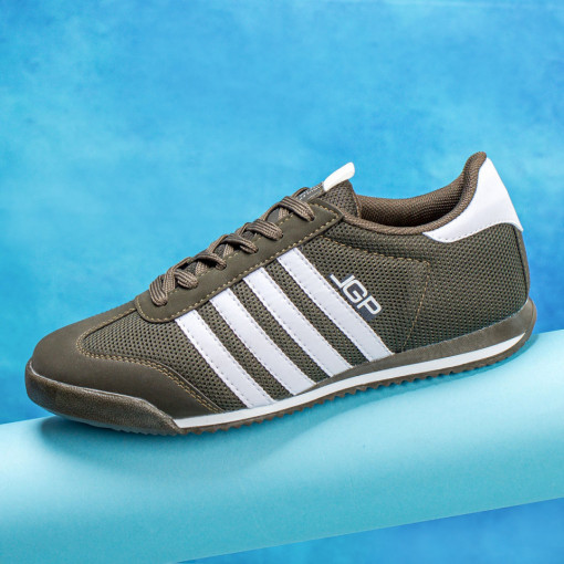 Adidasi clasici barbati, Pantofi sport khaki cu alb barbati din material textil MDL03200 - modlet.ro