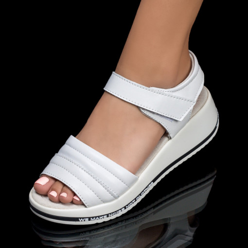 Sandale piele cu platforma, Sandale dama albe cu platforma din Piele MDL05034 - modlet.ro