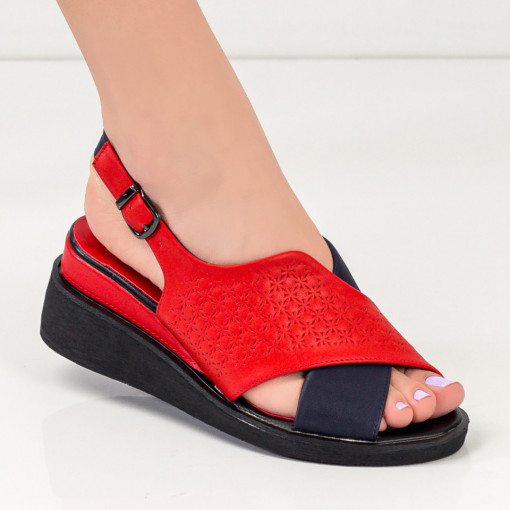 Sandale cu platforma, Sandale dama cu platforma rosii cu albastru MDL04430 - modlet.ro