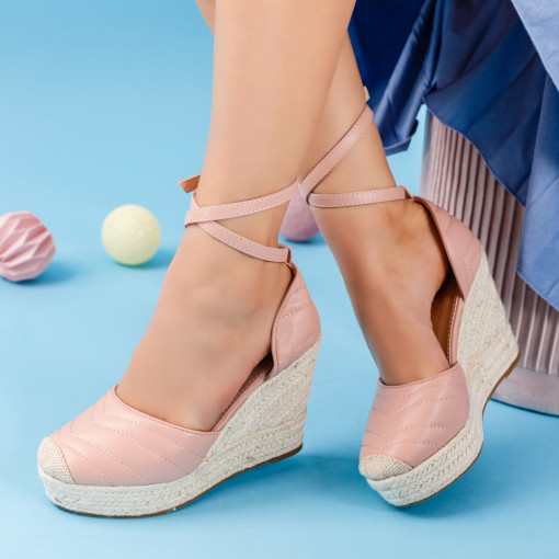 Sandale trendy cu toc si platforma, Sandale dama cu platforma roz MDL00529 - modlet.ro