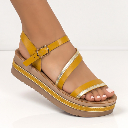 Sandale trendy cu platforma, Sandale dama galbene cu talpa groasa MDL05337 - modlet.ro
