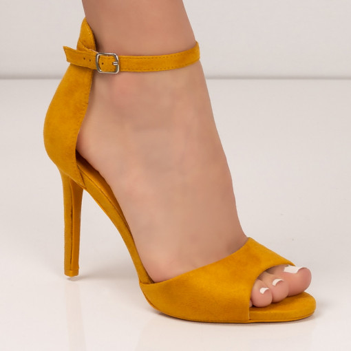 Sandale clasice cu toc subtire, Sandale galbene dama elegante cu toc inalt MDL05297 - modlet.ro