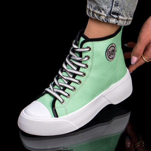 Sneackers trendy dama, Sneakers cu talpa groasa dama verzi din material textil MDL03746 - modlet.ro