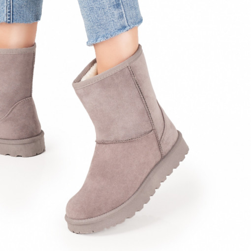 Cizme dama, Cizme scurte dama gri suede cu talpa joasa MDL07719 - modlet.ro