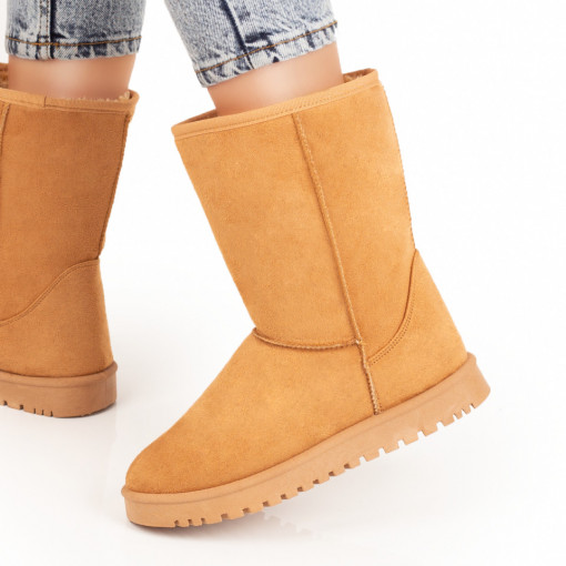 Cizme scurte galbene suede cu talpa joasa dama MDL07446