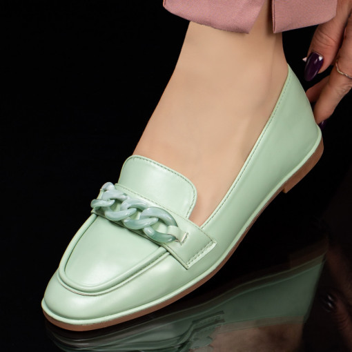 Mocasini dama verzi cu lant decorativ MDL03464