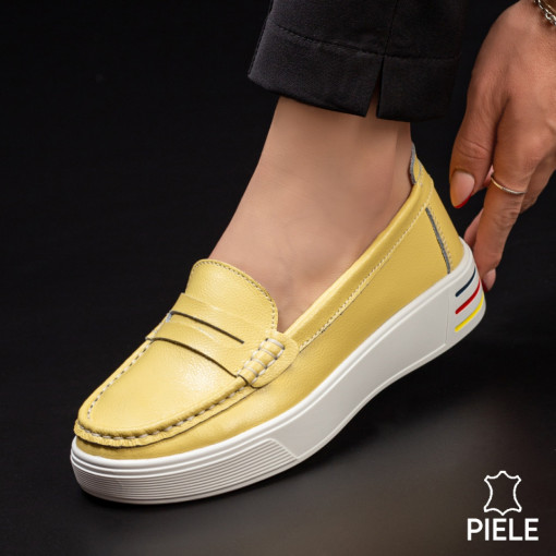 Mocasini Piele dama galbeni MDL03114