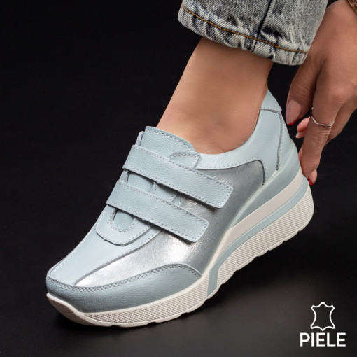 Pantofi casual dama albastri deschis cu scai si platforma din Piele naturala MDL03104