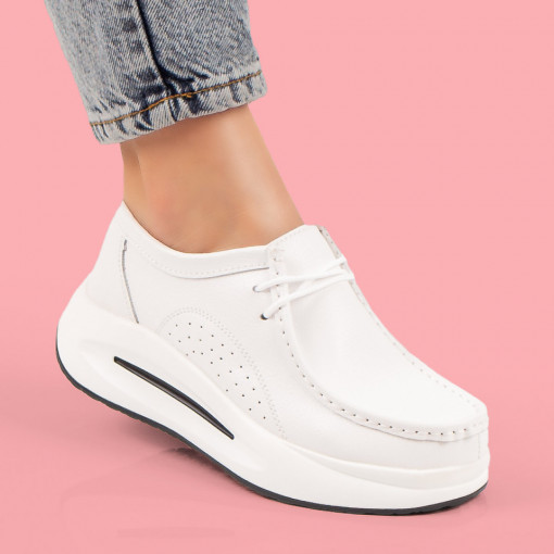 Pantofi casual piele cu platforma, Pantofi casual dama albi cu platforma din Piele naturala MDL06737 - modlet.ro