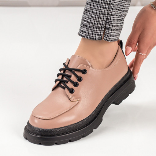 Pantofi casual dama bej cu talpa groasa si siret MDL03090