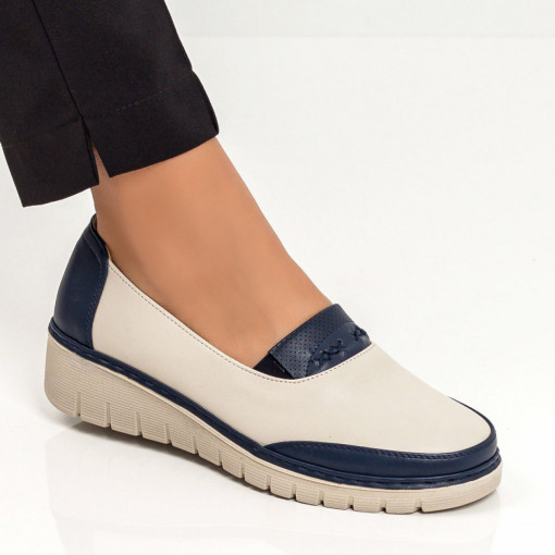 Pantofi casual cu platforma, Pantofi casual dama cu platforma bej cu albastru MDL05905 - modlet.ro