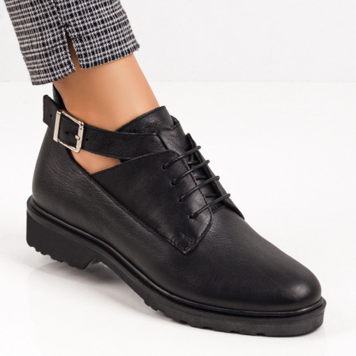 Pantofi casual dama negri cu catarama din Piele naturala MDL06417