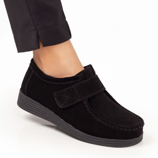 Pantofi dama casual - Piele naturala, Pantofi casual dama negri cu scai din Piele naturala intoarsa MDL06088 - modlet.ro