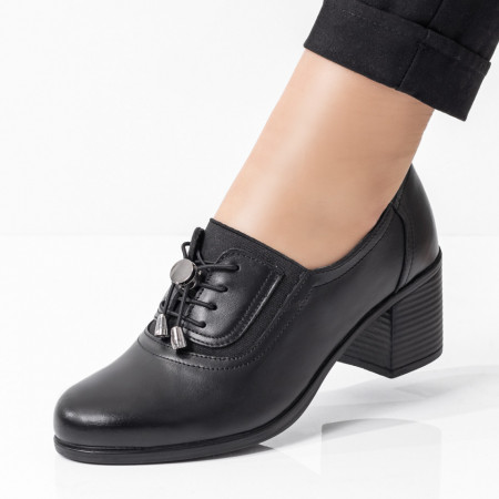 Reduceri  Pantofi casual, Pantofi casual dama negri cu toc gros din Piele naturala MDL08304 - modlet.ro