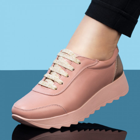 Reduceri  Pantofi casual, Pantofi casual dama roz cu siret din Piele naturala MDL00430 - modlet.ro