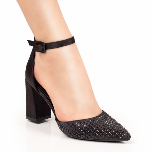 Reduceri  Pantofi cu toc, Pantofi cu toc si aplicatie de pietre dama negri MDL07811 - modlet.ro