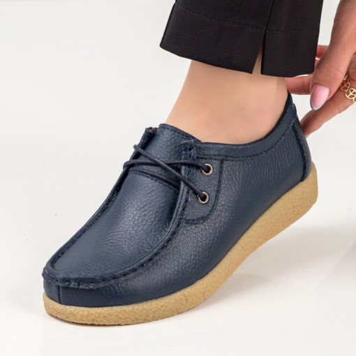 Pantofi dama casual - Piele naturala, Pantofi dama albastri casual din Piele cu talpa joasa MDL03850 - modlet.ro
