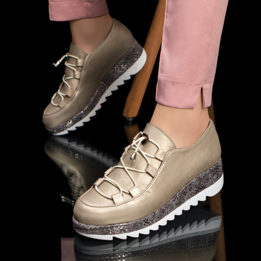 Pantofi casual trendy dama, Pantofi dama casual gri din Piele cu talpa groasa MDL03645 - modlet.ro