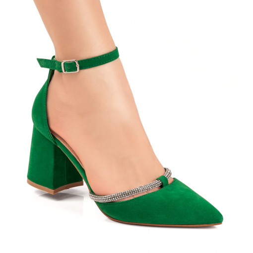 Reduceri Pantofi dama, Pantofi dama cu toc gros si bareta verde suede MDL07820 - modlet.ro
