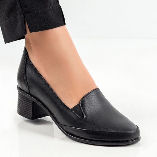 Pantofi dama piele cu toc gros, Pantofi dama negri cu toc gros din Piele MDL06388 - modlet.ro