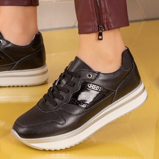 Adidasi dama - Piele naturala, Pantofi dama sport negri din piele naturala MDL01559 - modlet.ro