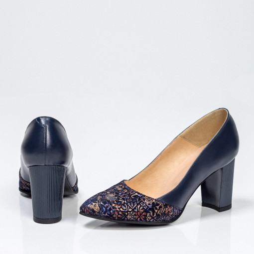 Pantofi dama piele cu toc gros, Pantofi eleganti cu toc dama albastri din Piele naturala MDL01491 - modlet.ro