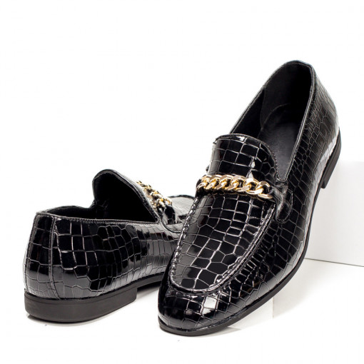 Loafers barbati, Pantofi eleganti negri barbati cu accesoriu auriu MDL05400 - modlet.ro