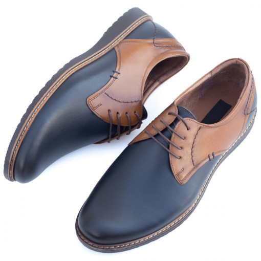 Pantofi casual trendy barbati, Pantofi Piele albastri cu maro barbati Golasio - modlet.ro