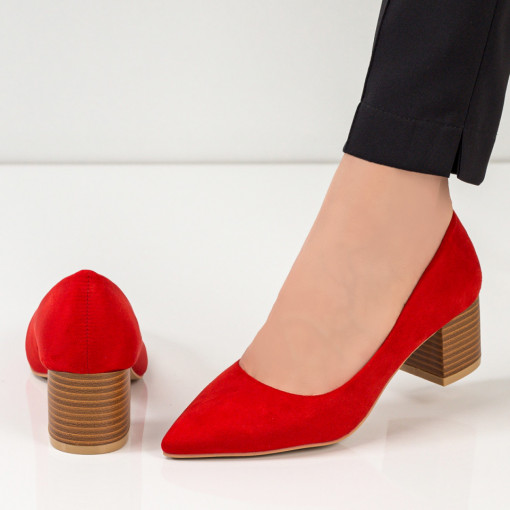 Pantofi cu toc, Pantofi rosii dama cu toc gros MDL04341 - modlet.ro