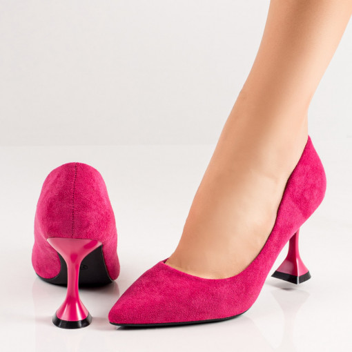 Pantofi roz suede dama cu toc conic MDL06496
