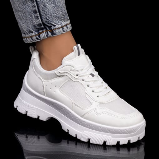 Pantofi sport dama albi cu siret si talpa groasa MDL05855