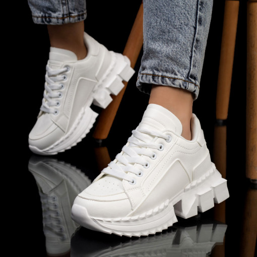 Pantofi trendy sport dama, Pantofi sport dama albi cu talpa groasa MDL03212 - modlet.ro