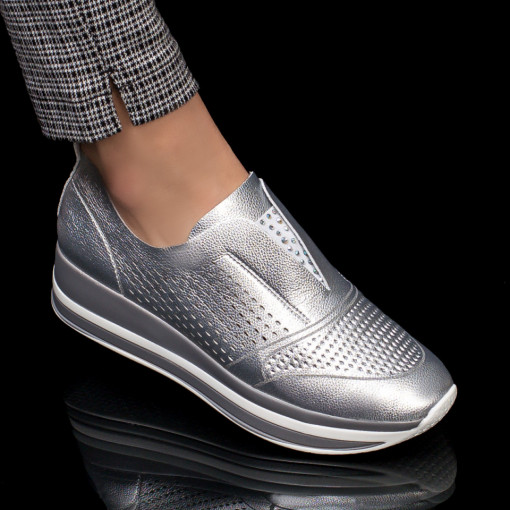 Pantofi trendy sport dama, Pantofi sport dama argintii fara siret MDL04304 - modlet.ro