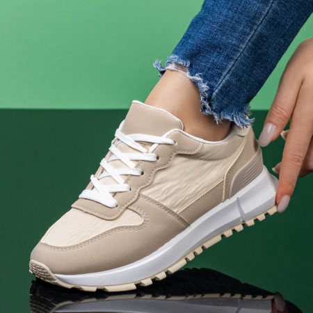Pantofi sport dama cu siret bej MDL08110