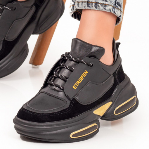 Pantofi sport dama, Pantofi sport dama negri cu auriu si talpa groasa MDL05995 - modlet.ro