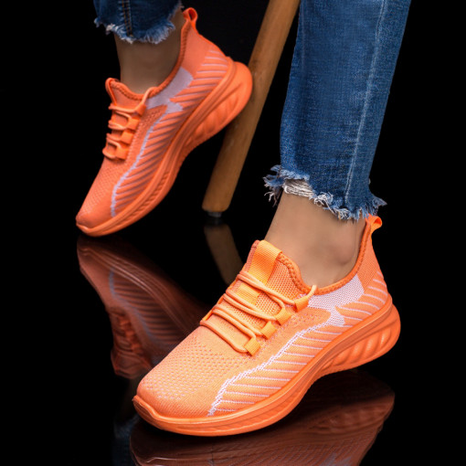 Pantofi sport clasici dama, Pantofi sport dama portocalii din material textil MDL03775 - modlet.ro