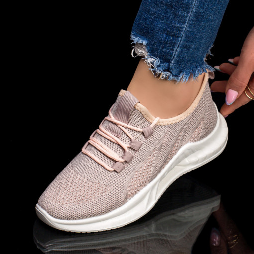 Pantofi sport clasici dama, Pantofi sport dama roz deschis cu talpa alba din material textil MDL03772 - modlet.ro