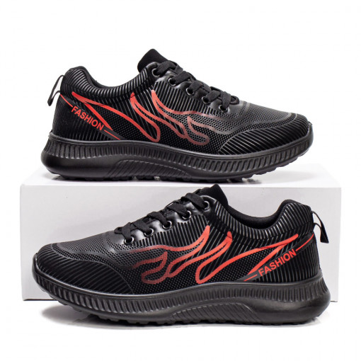 Adidasi barbati, Pantofi sport negru cu rosu barbati cu siret MDL06463 - modlet.ro