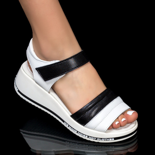 Reduceri  Sandale fara toc, Sandale dama alb cu negru si platforma din Piele MDL05034 - modlet.ro