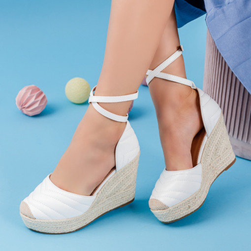Sandale trendy cu toc si platforma, Sandale dama albe MDL00529 - modlet.ro