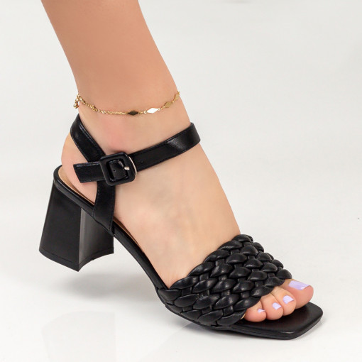 Sandale trendy cu toc gros, Sandale dama cu toc gros negre elegante MDL04676 - modlet.ro