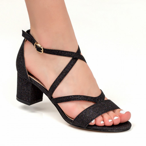 Sandale trendy cu toc gros, Sandale dama elegante negre cu barete subtiri si toc gros MDL05031 - modlet.ro