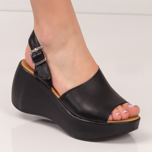 Sandale piele cu platforma, Sandale dama negre cu platforma din Piele MDL05007 - modlet.ro