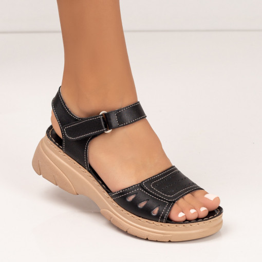 Sandale piele cu platforma, Sandale dama negre cu talpa groasa din Piele MDL05182 - modlet.ro