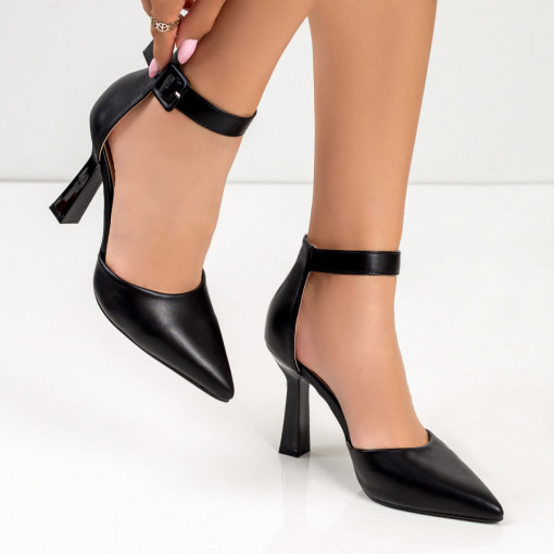 Sandale cu toc subtire, Sandale elegante dama negre cu toc tip clopot MDL05544 - modlet.ro