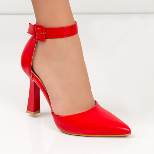 Sandale trendy cu toc subtire, Sandale elegante dama rosii cu toc tip clopot MDL05544 - modlet.ro