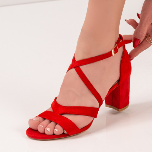 Sandale trendy cu toc gros, Sandale rosii elegante dama cu toc gros MDL04060 - modlet.ro